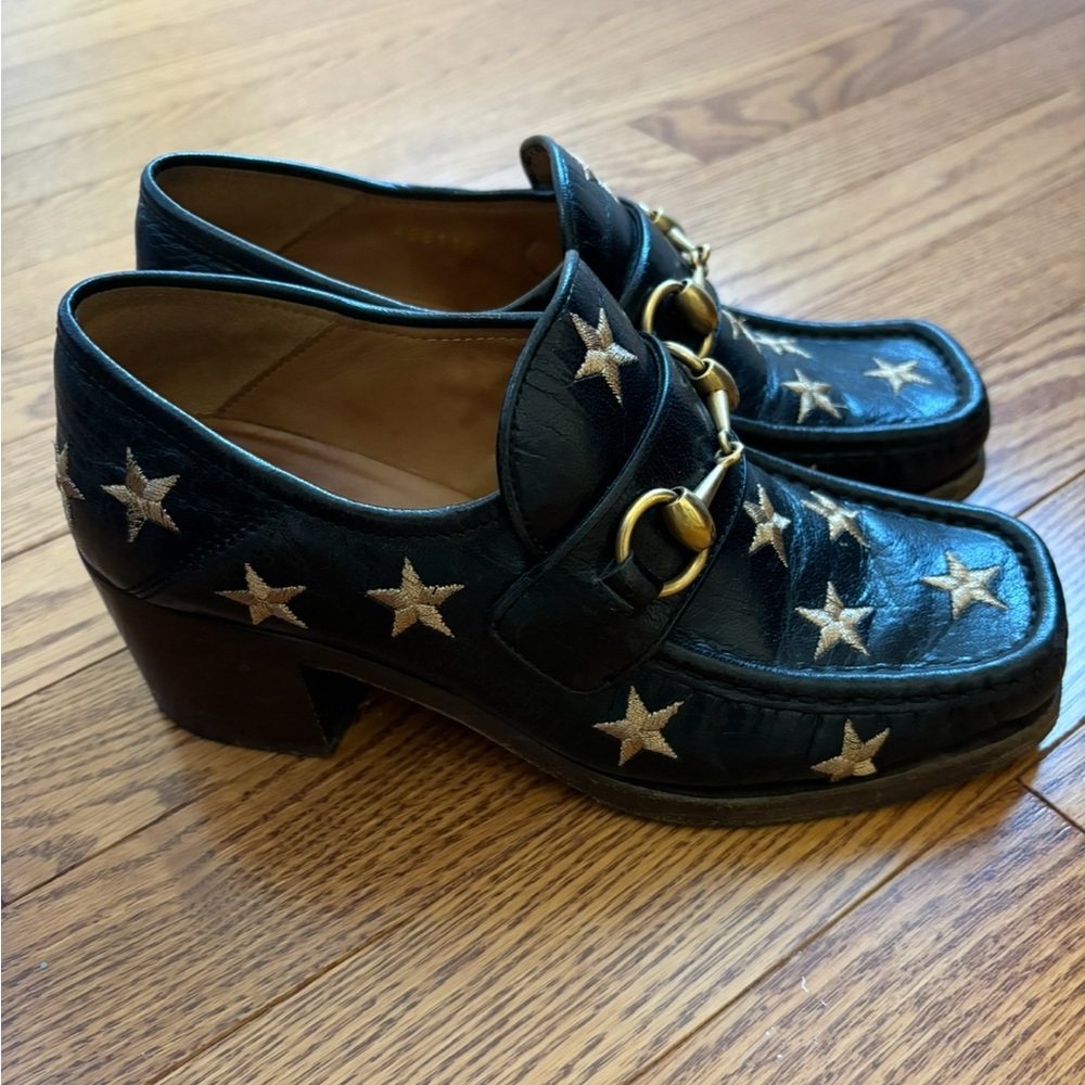 Gucci Black and Gold Flats with Horsebit Detail size 35 it